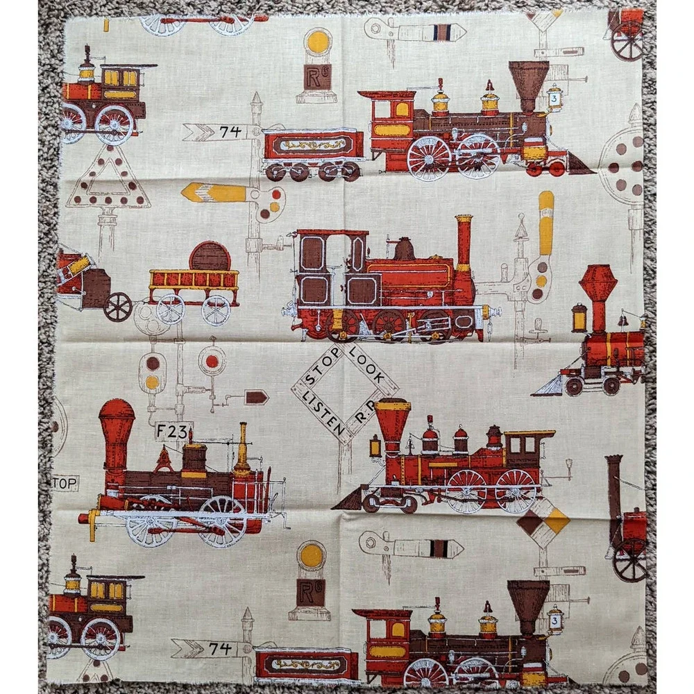 Vintage Mid-Century Train Fabric Remnant, 20